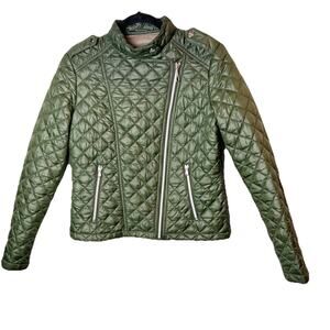 Kenneth Cole Jacket Womens S Quilted Puffer Moto Green Coat Womens Small